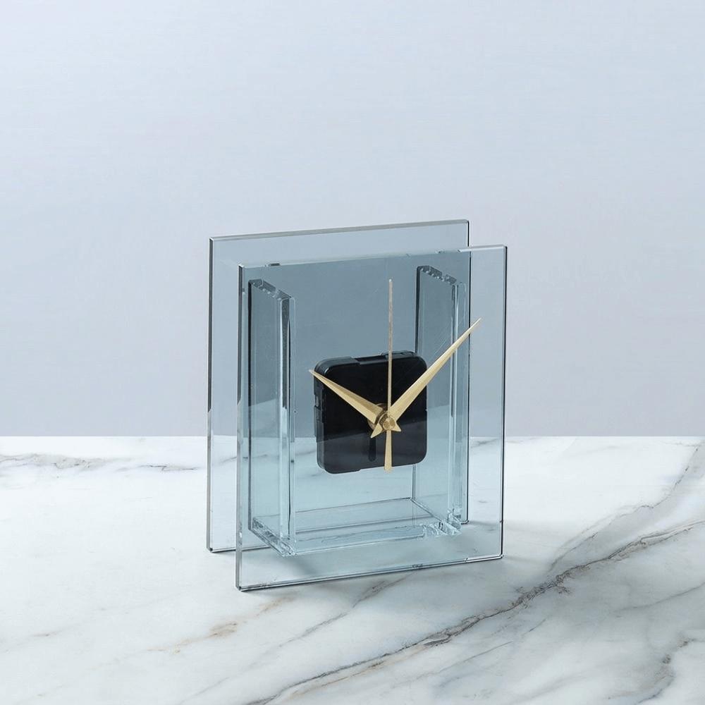 Minimalist Crystal Glass Clock Modern Square Table Clock Desktop Vase Clock Desk Decoration синий