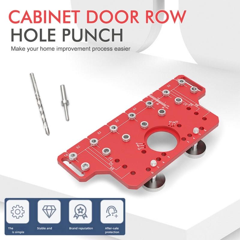 Cabinet Hole Drilling Guide with Aluminum Plate, Guide Bushings and Metal Parts for Shelf Pin Layout and Furniture Assembly Work Tasks