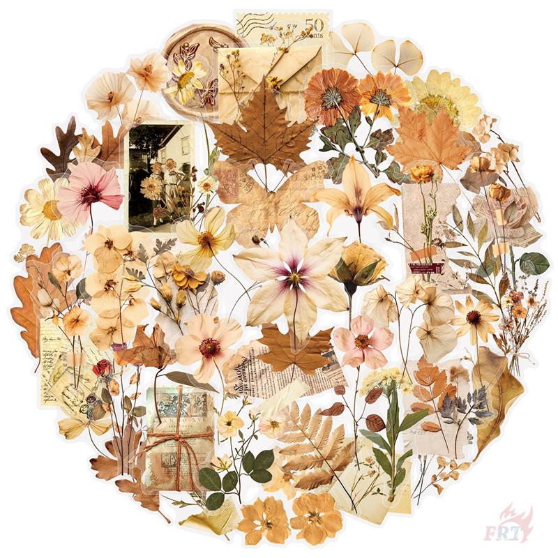 50Pcs/Set Wabi-sabi. Retro Flowers & Leaves PET Stickers Waterproof DIY Fashion Doodle Decals Stickers