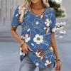 T-shirt Col V Femme Mode Manches Courtes Imprimé Fleurs T-shirt Femme Hauts Décontractés Pull Été Vêtements Oversize Streetwear