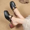 Fashion Retro Hollow Half Slippers Women's Summer 2025 French Style Fashion Comfortable Mary Jane Single Shoes Outdoor Square Head Pumps
