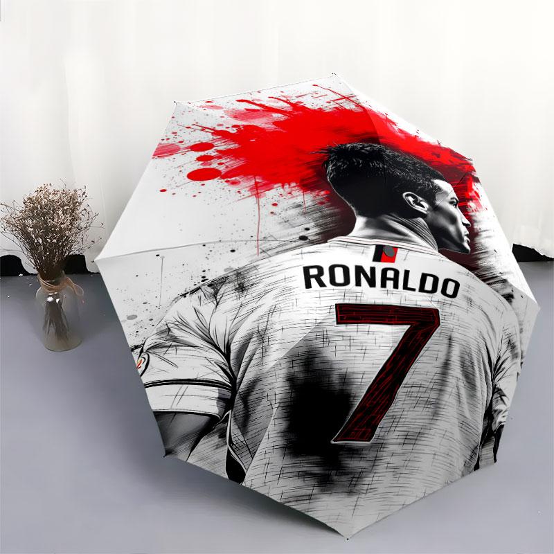 1 PC Automatic Folding Umbrella - CR7 Cristiano Ronaldo Pattern, Portable & Foldable Design with 8 Ribs, Christmas Birthday Gifts