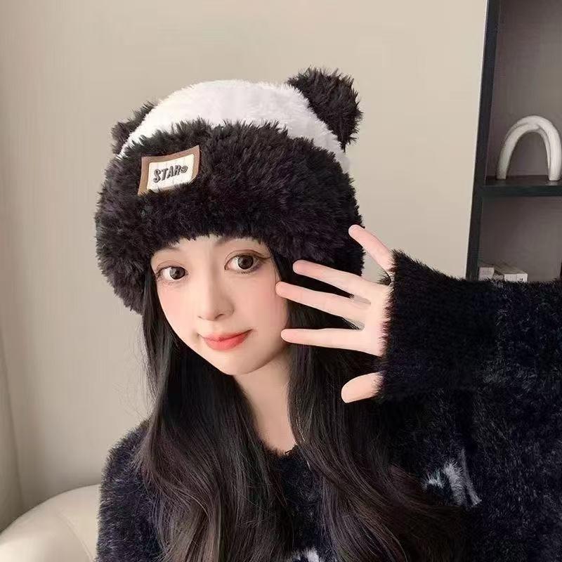 Winter Bear Ear Thermal Hat New Plush Women's Hat Loose Fashion Face Small Pullover Hat