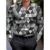 Men's shirt regular lapel shirt men's 3d printing irregular geometric printing casual street long sleeve fashion printed shirt