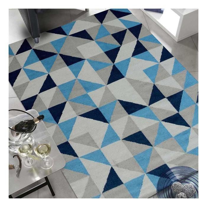 Tapis kilim - 170x240 cm - SCANDIVIAN Bleu - Laine - UN AMOUR DE TAPIS
