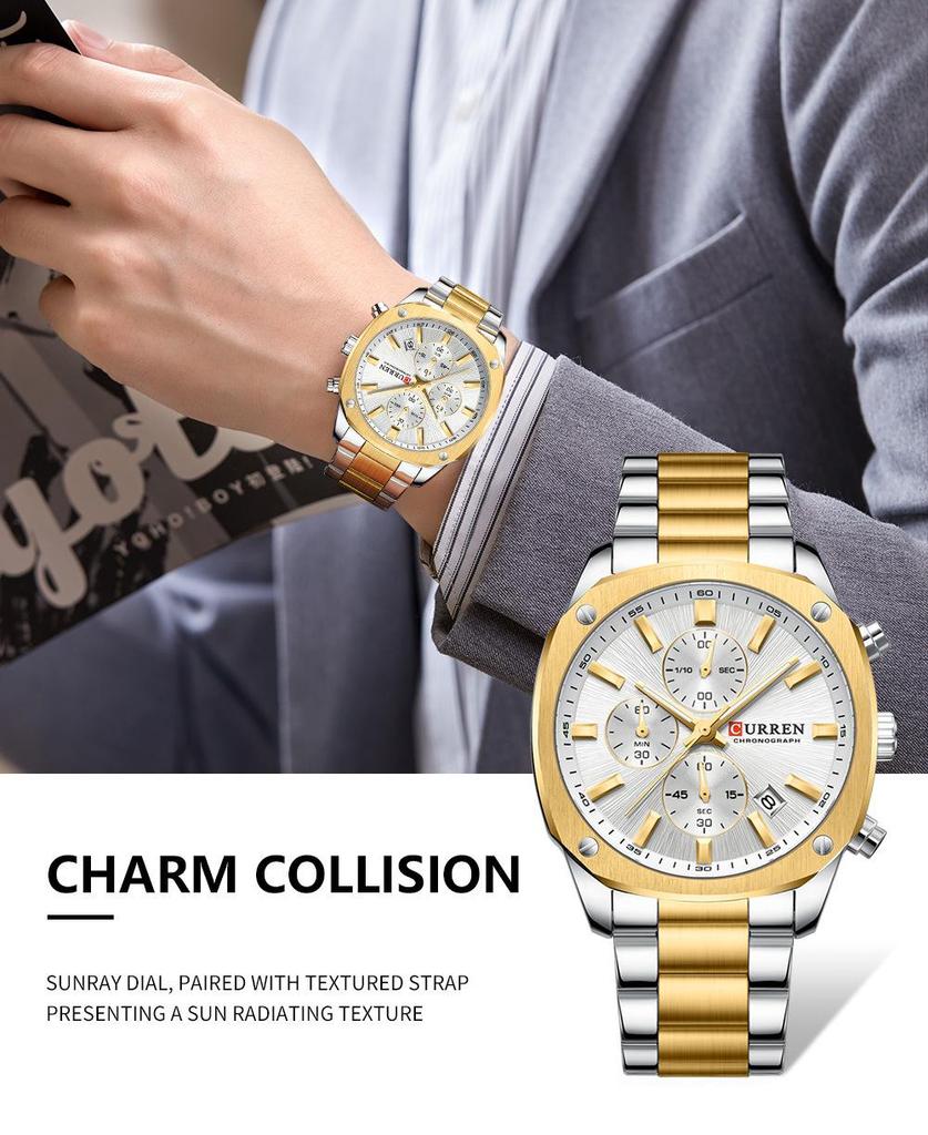 CURREN 8490 Men's Square Multifunctional Waterproof Wristwatch with Calendar Feature