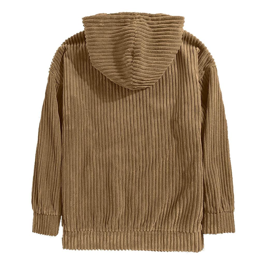 Herren Retro Cord Kapuzenpullover - Dickes Langarm mit Tasche