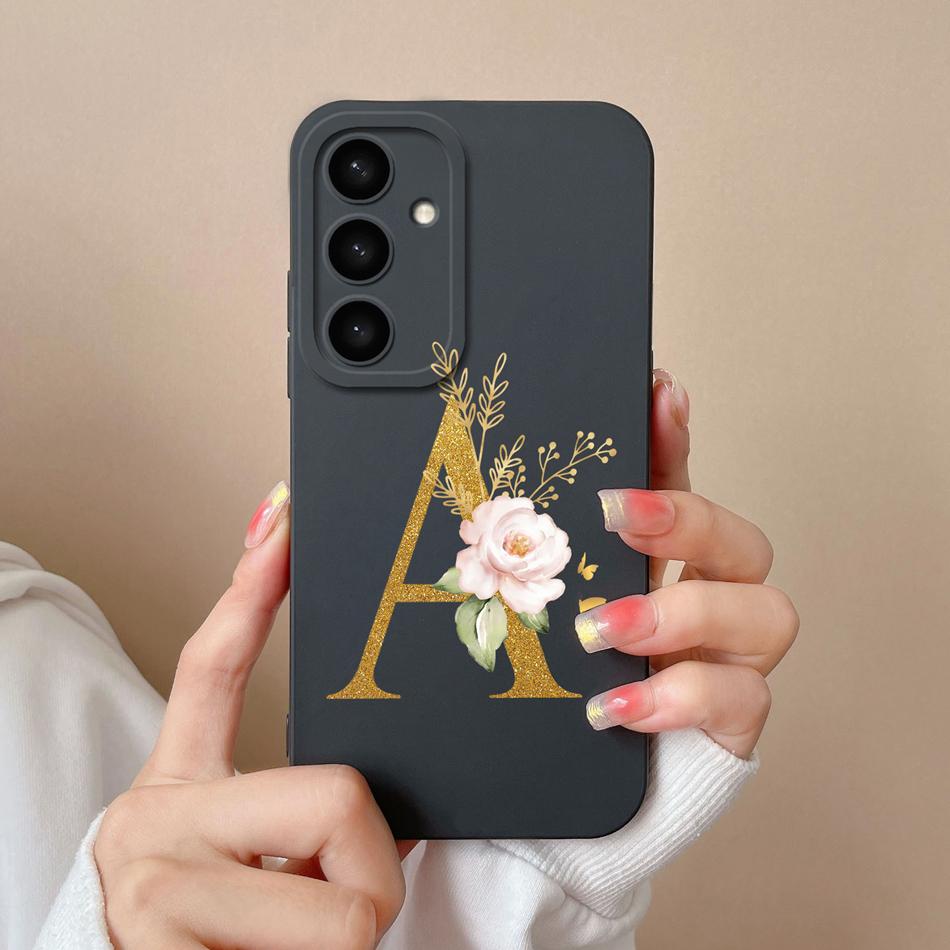 For Samsung Galaxy S25 Plus FE Case For Samsung S25 Ultra Rose Letter Back Cover Soft Liquid Silicone Anti Drop Phone Protectors