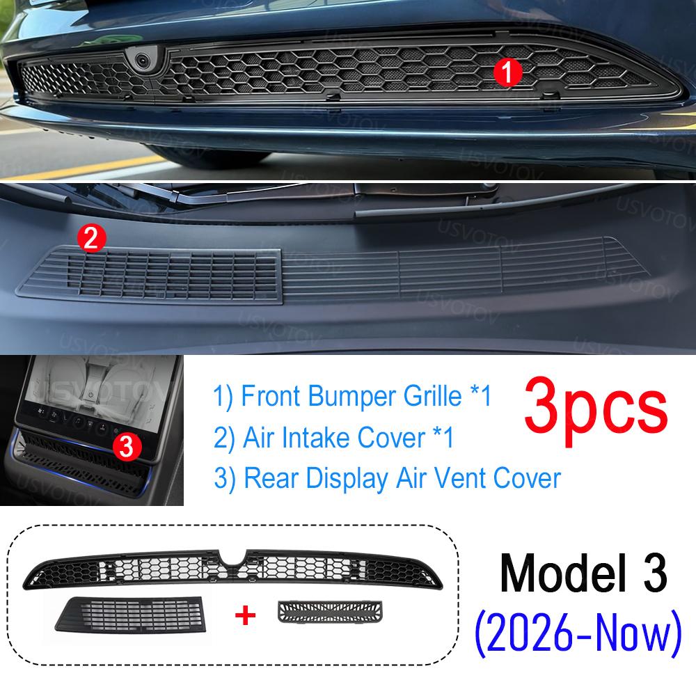 USVOTOV For 2026 Tesla Model 3 Grille Mesh Inserts Bemper Air Inlet Vent Grill Under Seat Air Vent Cover Anti-block Accessories