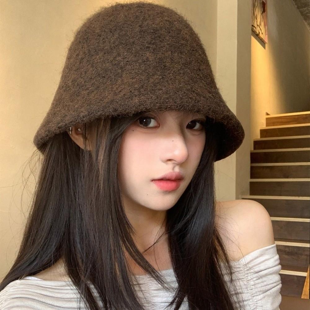 Windproof Wool Fisherman Hat Handcrafted Winter Warm Bucket Hat Sweet Knitted Beanie Autumn Winter