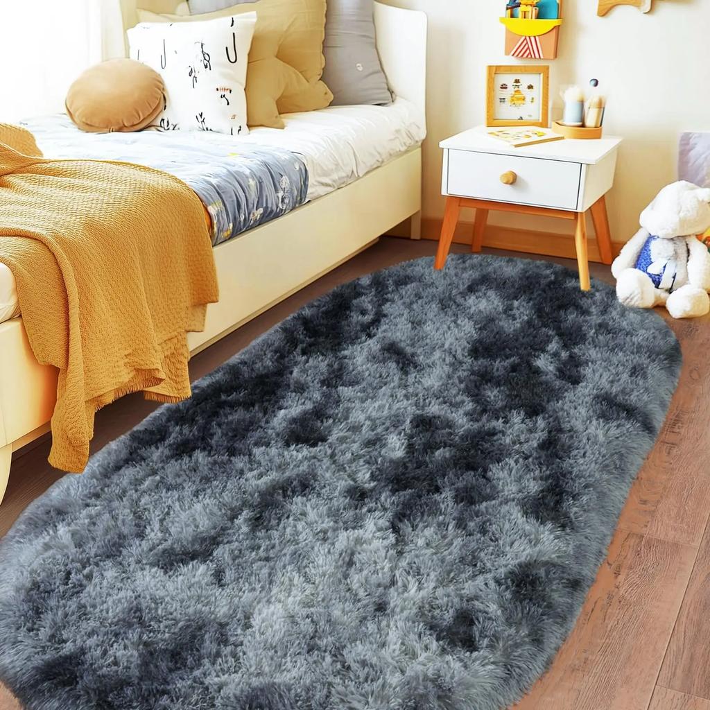 Tie Dye Hellgrauer Teppich Oval Flauschig Plüsch Bettvorleger Kinderzimmer Feuchtigkeitsbeständige Matte Wohnzimmer Heimdekoration Teppiche