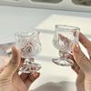 Korean Style Engraved Embossed Small Goblet Glass Cup For Soju Sake Liquor Short Stemmed Glass