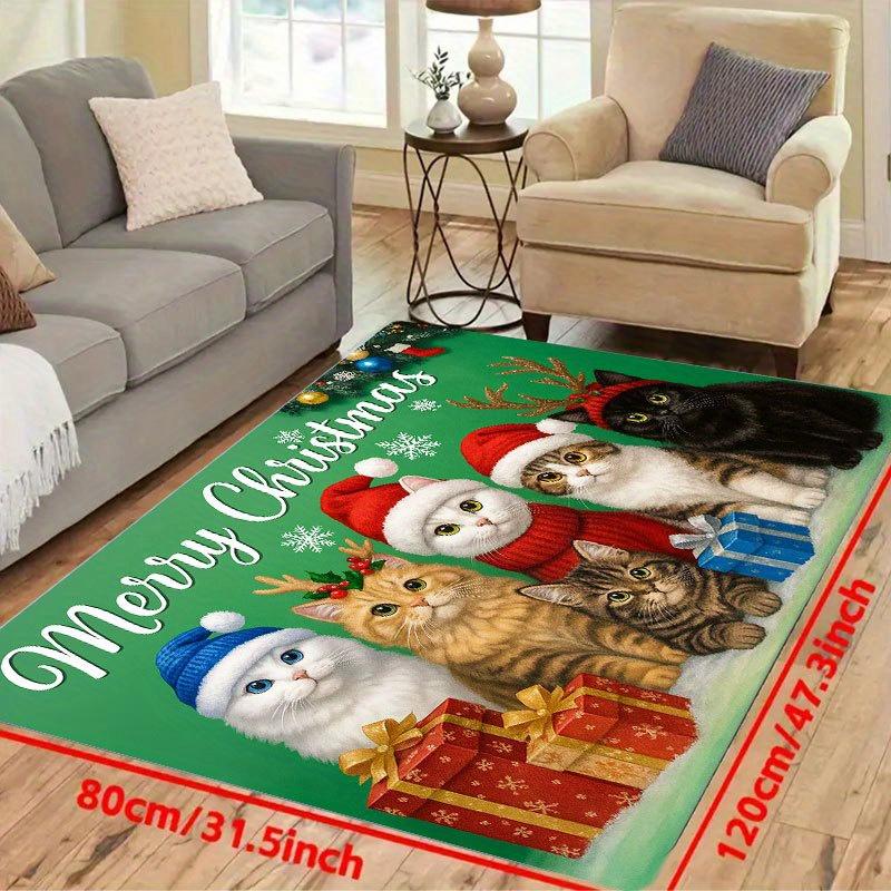 1Pcs Anti Fatigue Kitchen Rugs, Christmas Cat Print Waterproof Non-Slip Thick Cushioned Kitchen Mat Heavy Duty Comfort Standing Mat for Kitchen