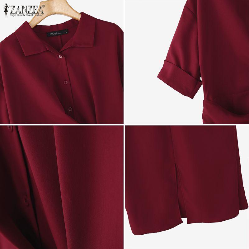 ZANZEA Women Classic Collar Summer Casual Half Sleeve Sheath Dress