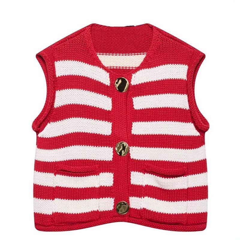 Wiosenno-jesienna codzienna damska kamizelka swetrowa w paski bez rękawów, dziergana kamizelka top dla kobiet