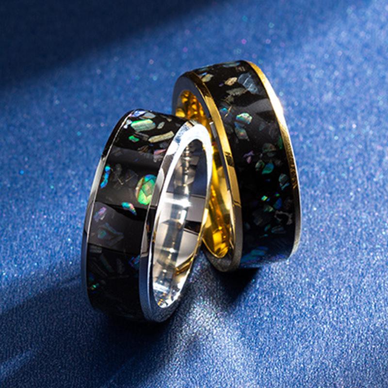8mm Titanium Steel Wedding Ring Galaxy Created Opal Inlay Comfort Fit Polished Fashion Charm for Men And Women