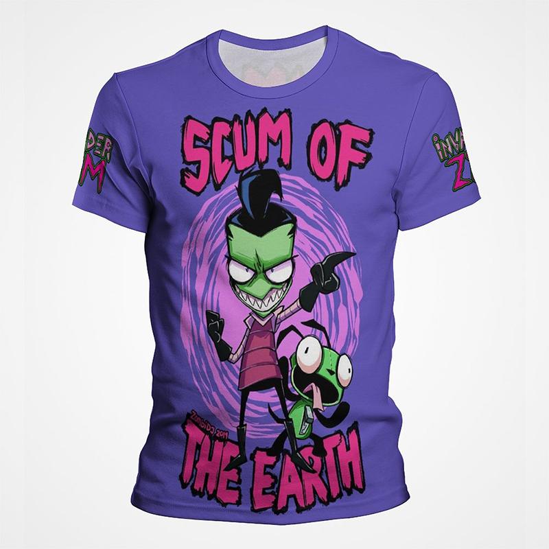Cartoon Anime Invader Zimní tričko Pánské léto Krátký rukáv Cool Tričko s 3D potiskem Funny Dib Membrane Tops Trička