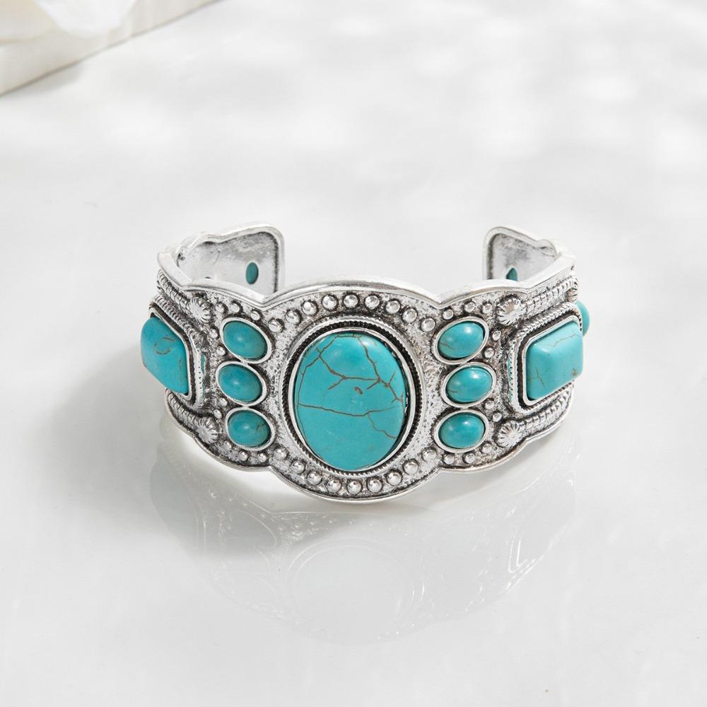 Tribal Turquoise Bracelet Geometric Wide Elastic  Bangle Exaggerated Bohemian Bangles  Decoration Style 1