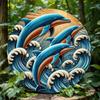 Metal Art Dolphin Wall Decor Ocean Waves Home Gift Spring Modern 2D Coastal Living Room Bedroom Patio Dorm