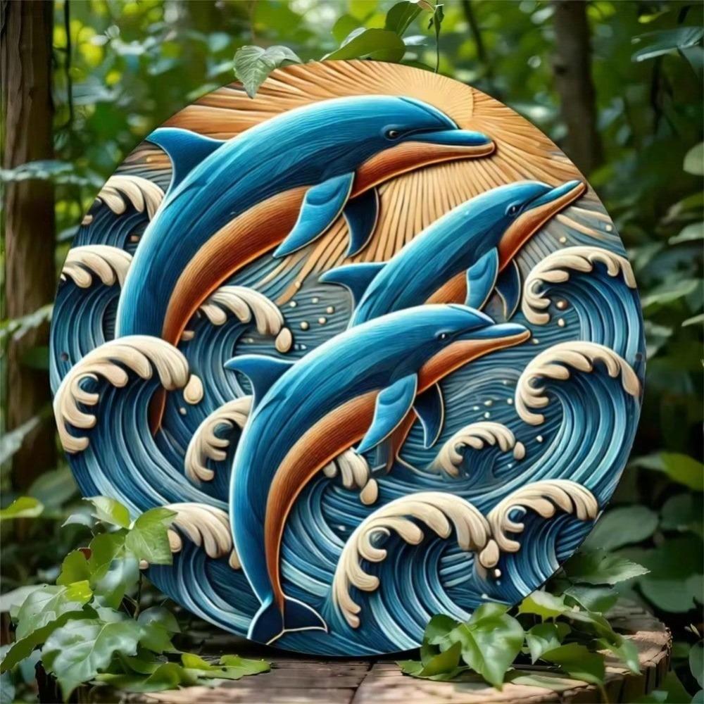 Metal Art Dolphin Wall Decor Ocean Waves Home Gift Spring Modern 2D Coastal Living Room Bedroom Patio Dorm