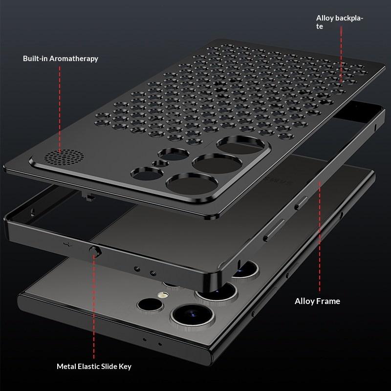 Hollow Out Heat Dissipation 2in1 Metal Frame Phone Case for Samsung Galaxy S23 S24 S25 S26 Ultra Creative Fragrance Hard Cover
