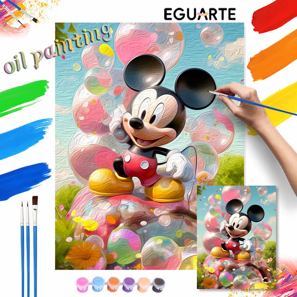 Disney digital oil painting Mickey Mouse bubbles flowers art handmade diy gift home decoration