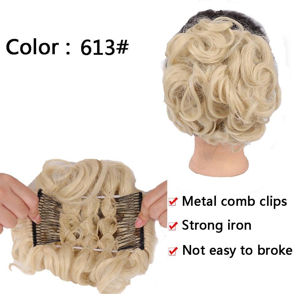 Syntetický hřeben Clip In Kudrnaté prodlužování vlasů Drdol do vlasů Ombre Blond Elastické gumičky do vlasů pro ženy
