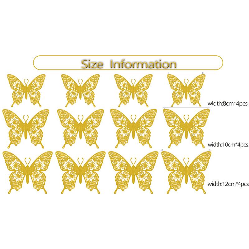 12pcs/Lot 3D Hollow Colorful Butterfly Wall Sticker For Children Room Kids Room Decor Wedding Decoration Living Room Bedroom Art
