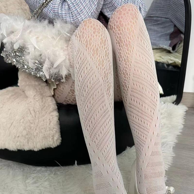Women Vintage Hollowed Out Fishnet Sheer Pantyhose Aesthetic Irregular Geometric Patterned Spliced Leggings Mesh Tights