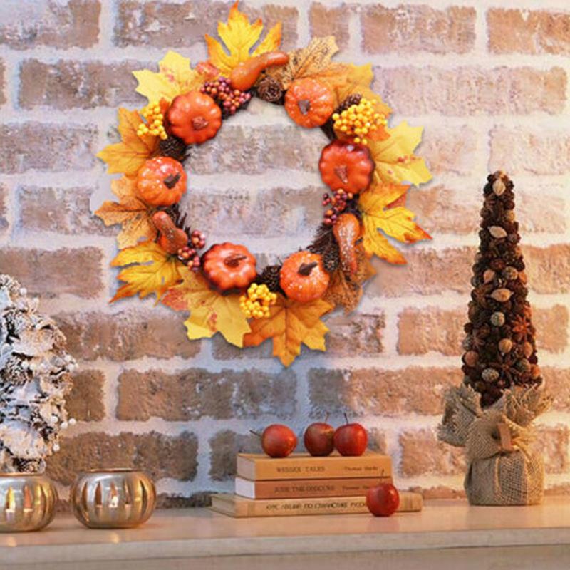 

Венок из кленовых листьев на Хэллоуин, декор для двери, подвесная подвеска, имитация гирлянды 35cm