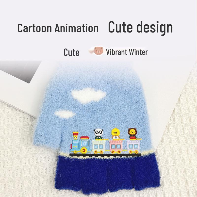 Cute Winter Knitted Train Gloves - Windproof & Warm for Adults