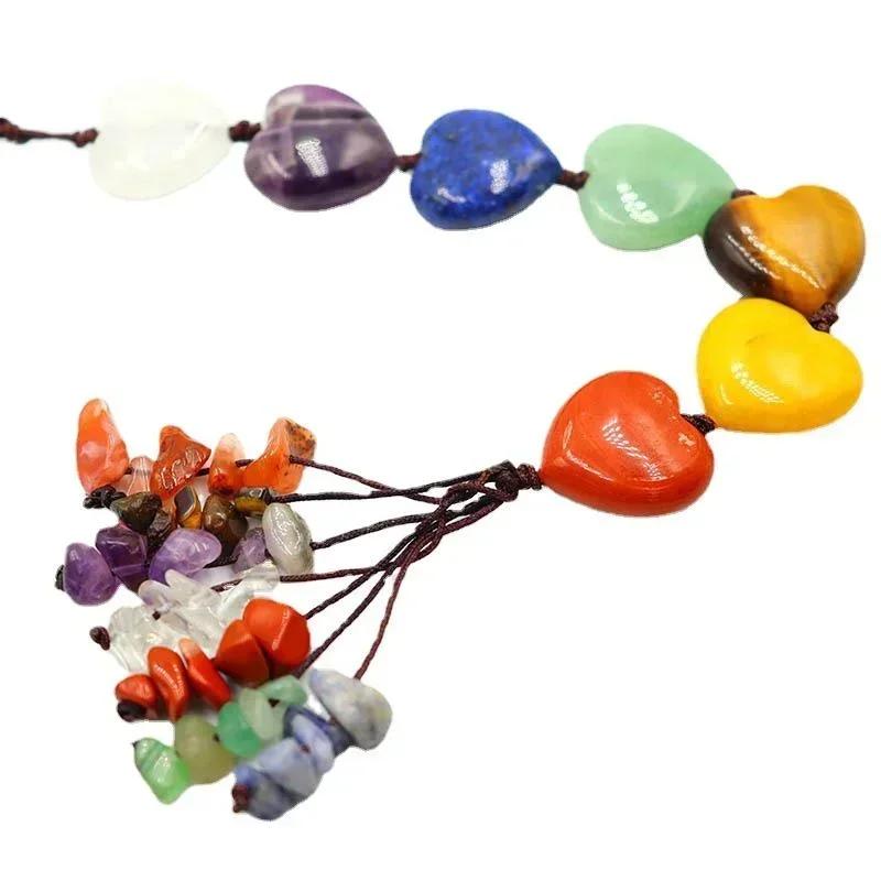 New Natural Irregular Stone Handmade Pendant Heart-shaped Crystal Raw Stone Car Pendant Tree of Life Dream Catcher Pendant