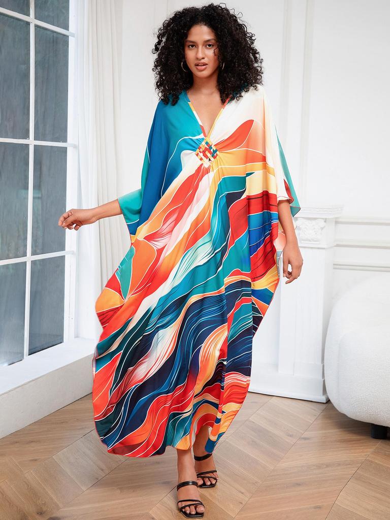 European & American Plus Size Printed Beach Cover-up Dress