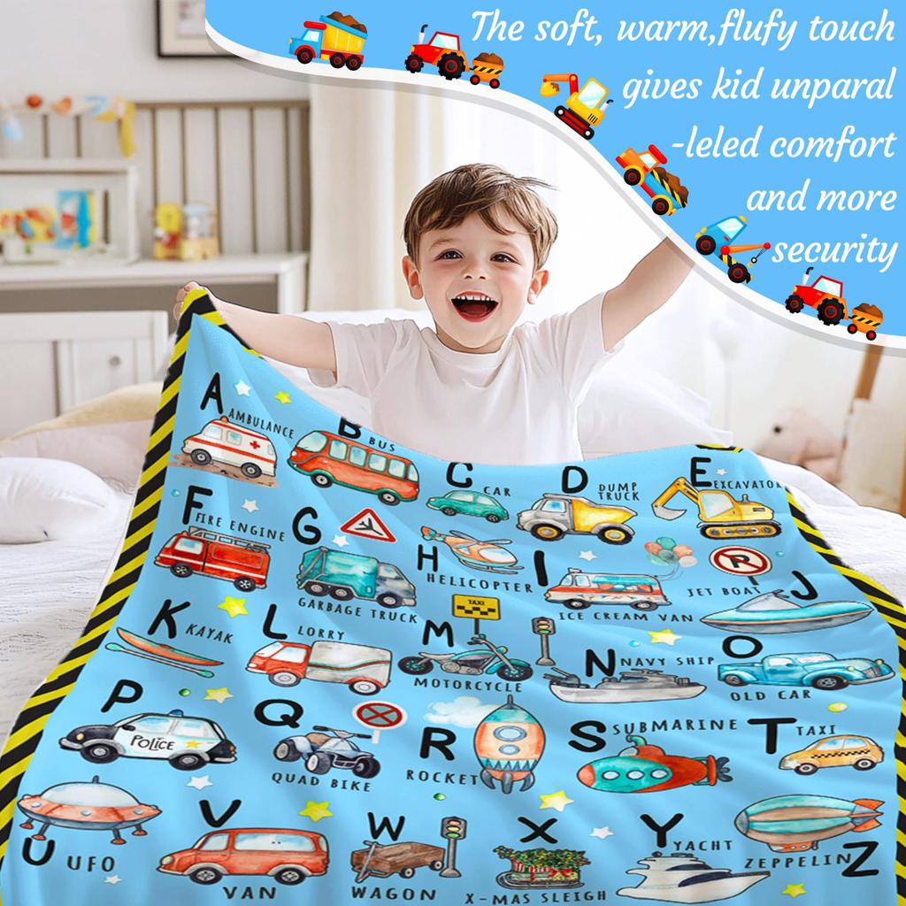 Cartoon Truck Letters Digital-printed Polyester Bedroom Velvet Flannel Soft Sofa Cover Blanket Fleece Soft Sofa Cover Blankets