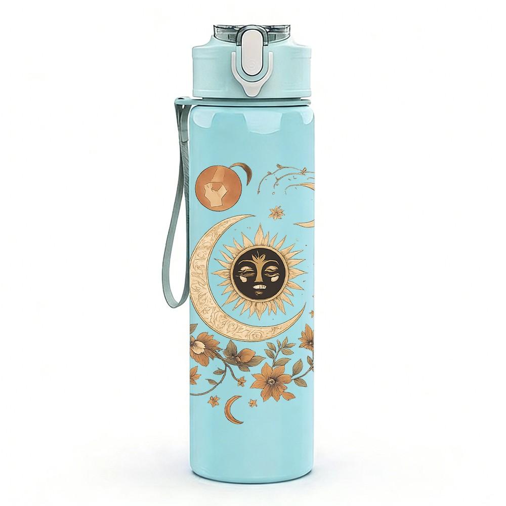 1PC Vintage Moon Star Pattern 750ml Color Plastic Sports Water Bottle Leakproof Flip Straw Lid Suitable for Sports Office Home Use