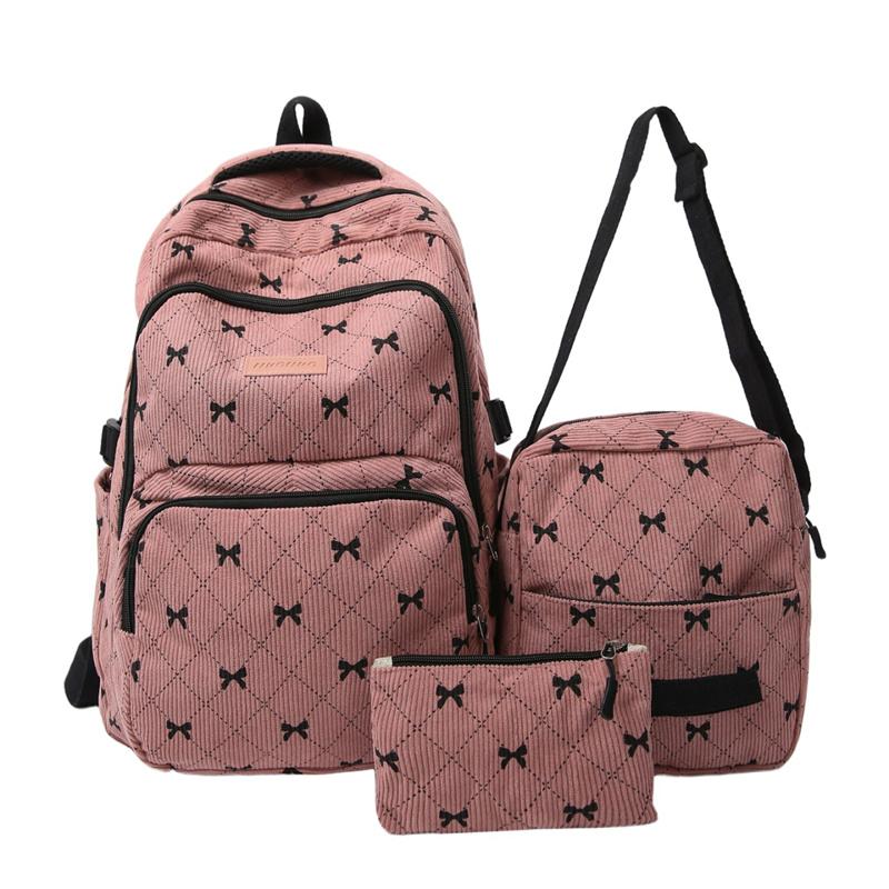 Dreiteiliger Schleifen-Rucksack Cord-Rucksack Schülerschultasche
