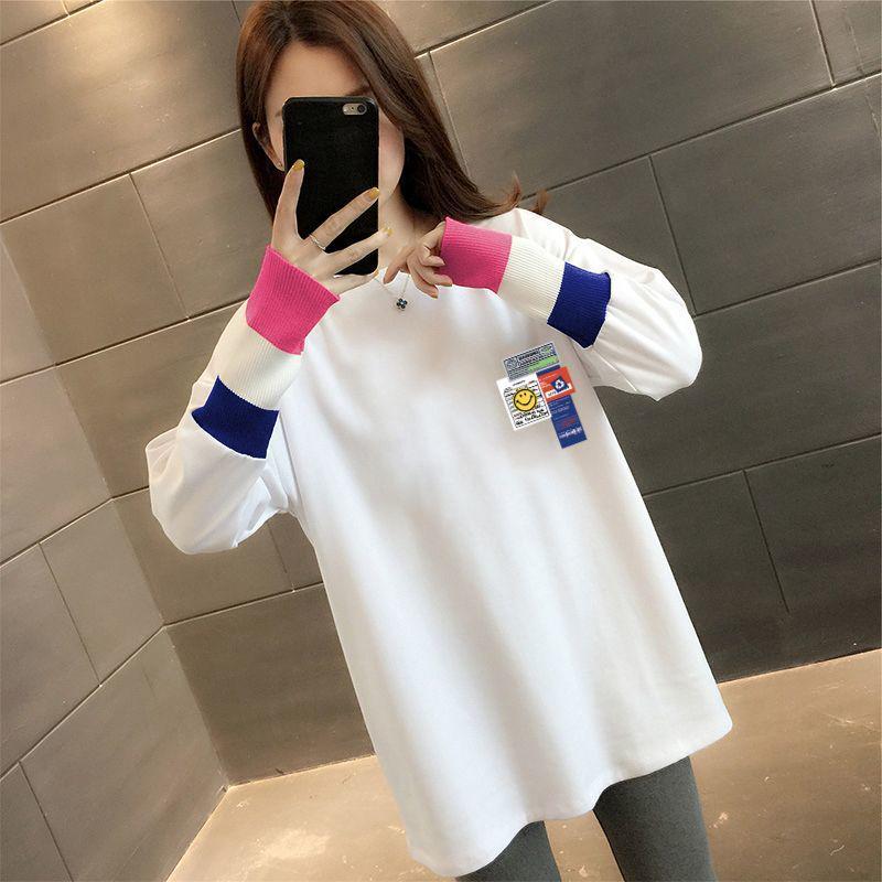 Dámské tričko s dlouhým rukávem slim-fit střední délky - Módní podzimní/zimní ležérní top