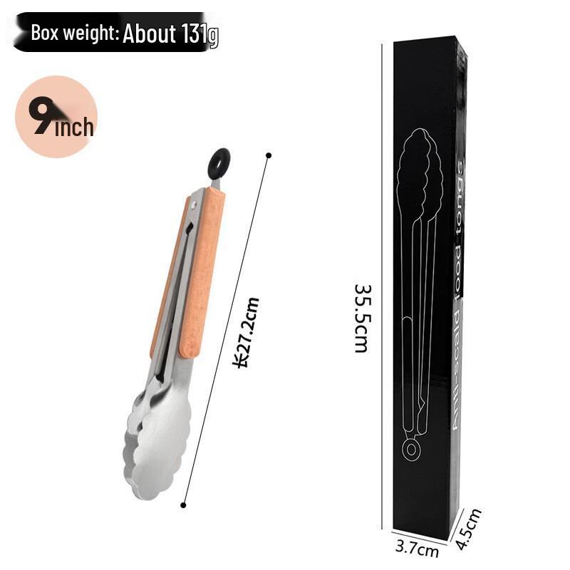 9-Inch Wooden Handle Food Tongs (3-Pack)