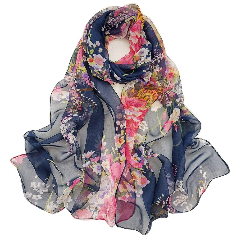 New Fashion Flower Chiffon Silky Georgette Scarf For Women Printing Long Soft Wrap Shawl Beach Kerchief Scarves Foulard Hijabs