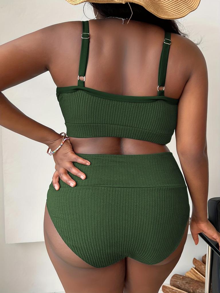 Sexy Plus Size Solid Color High Waist Bikini Swimsuit