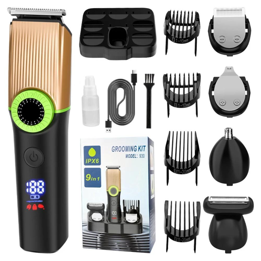 Men's 5-in-1 Professional Electric Hair Trimmer LCD Hair Clipper Shaver Rechargeable Body and Nose Hair Trimmer Set