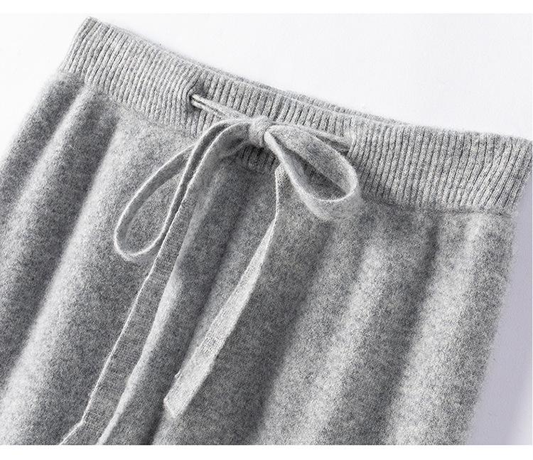 100% Pure Wool Red Elastic Waist Wide-Leg Pants for Autumn/Winter
