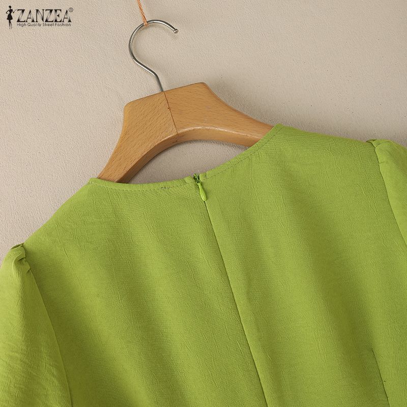 ZANZEA Women Casual V-Neck Short Sleeve Elegant Ruffles Hem Dress