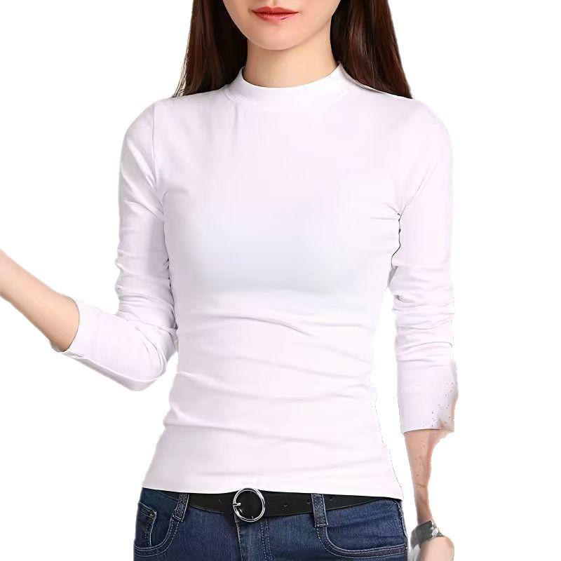 Cămașă de bază pentru femei din fleece periat cu guler înalt - Culoare uni, Mânecă lungă, Cu pluș, Top casual pentru toamnă/iarnă