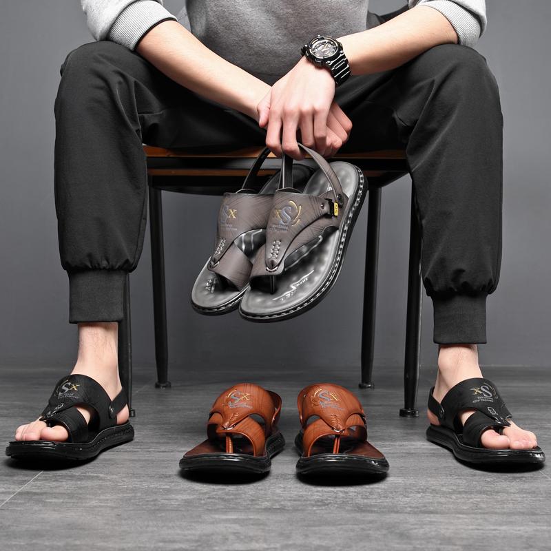Men Black Open Toe Sandals Slippers Simple Flats Flip Flops Summer Brown Outdoor Beach Shoes Plus Size 46 47 48