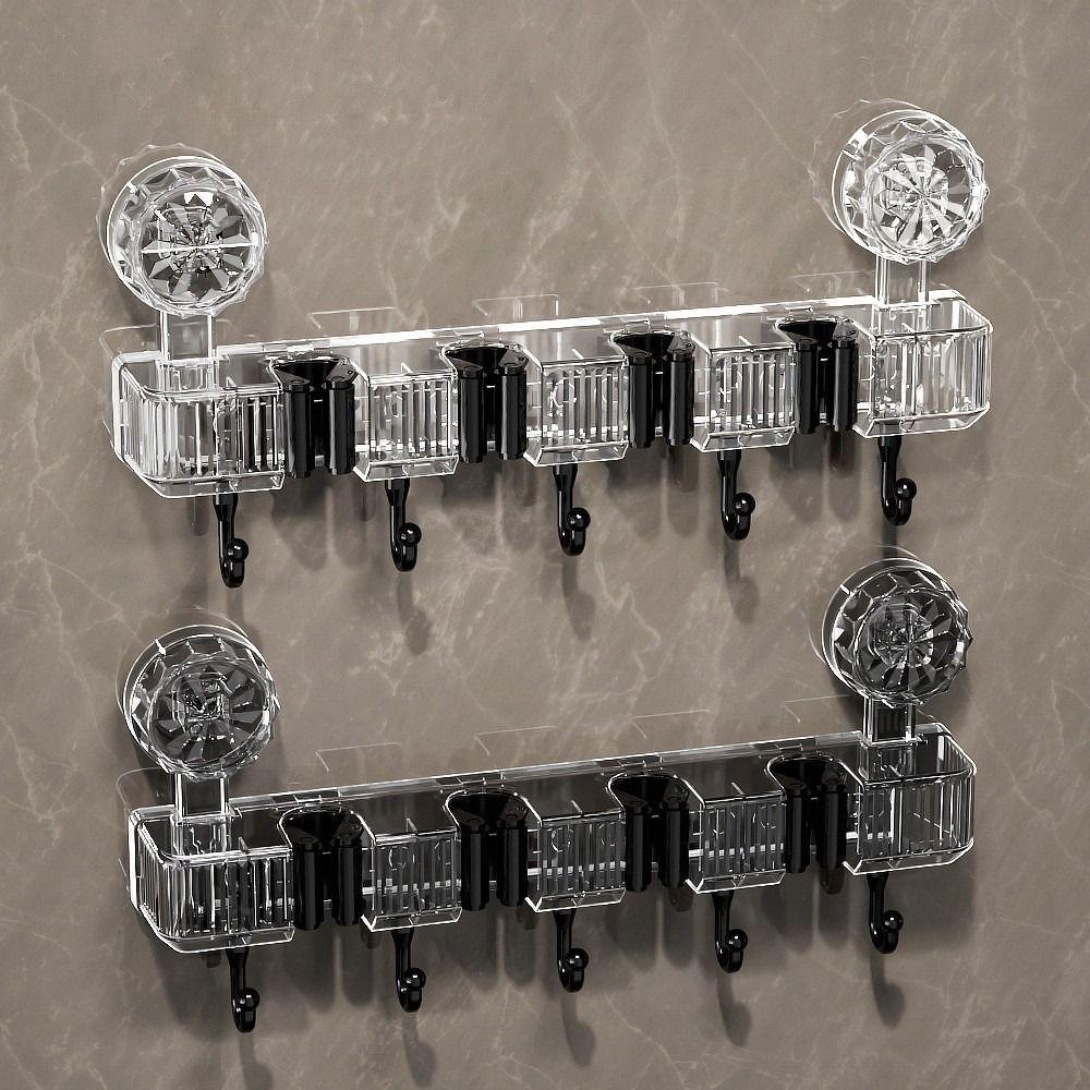 

Reusable Mop Hanging Rack 5 Hooks Broomstick Hanger No Trace MopBroom Fixing Holder Home серый