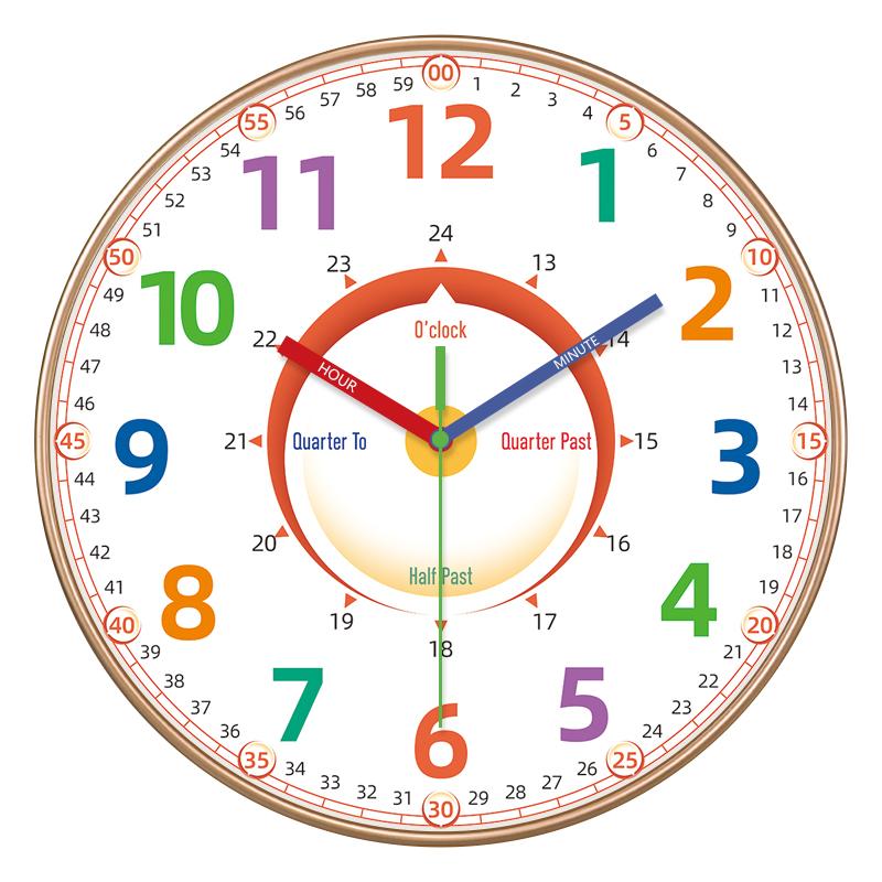 Time Teaching Wall Clock Colorful Number Silent Clock Educational Learning Tool for Classroom Bedroom School Household Decor