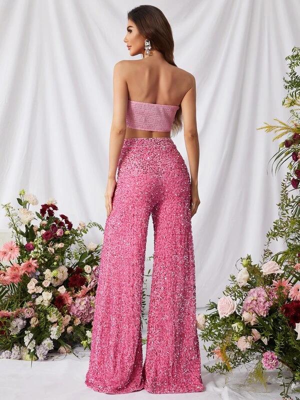 European & American Sequin Wide-Leg Pants: Chic Spring/Summer Mid-Waist Slimming Casual Trousers