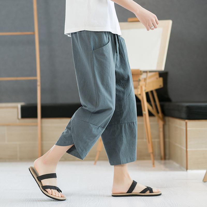 

Cotton and Linen Capri Pants Men s Summer Thin Linen Pants Casual Beach Pants Men s Pants Shorts XXXXXL зелений