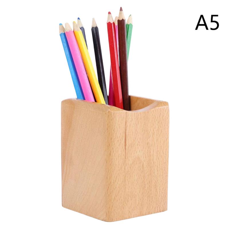 Walnut Geometric Lines Desktop Storage Pen Holders Large Capacity Pen Holder Box Nordic Style Business Pencil Organizer